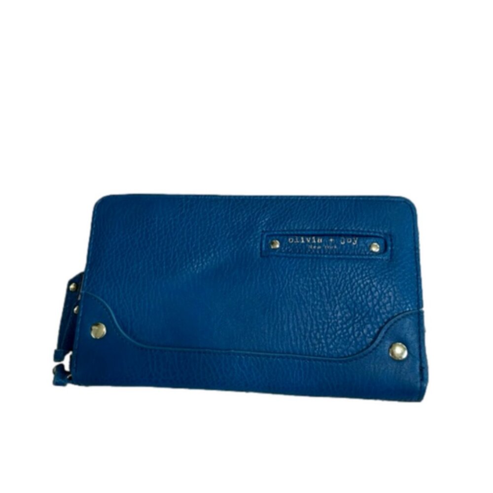 Olivia + Joy Blue Vegan Leather Multipurpose Wallet with Detachable Pouch
